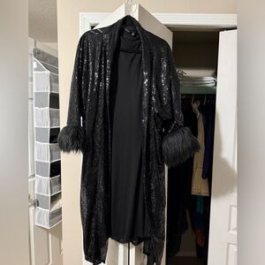 Jennafer Grace Onyx Sequin Faux Fur Koi Kimono